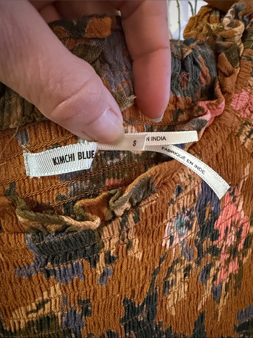Kimchi Blue Mustard Floral Maxi Dress with Blue and Pink Accents - Picture 4 of 6